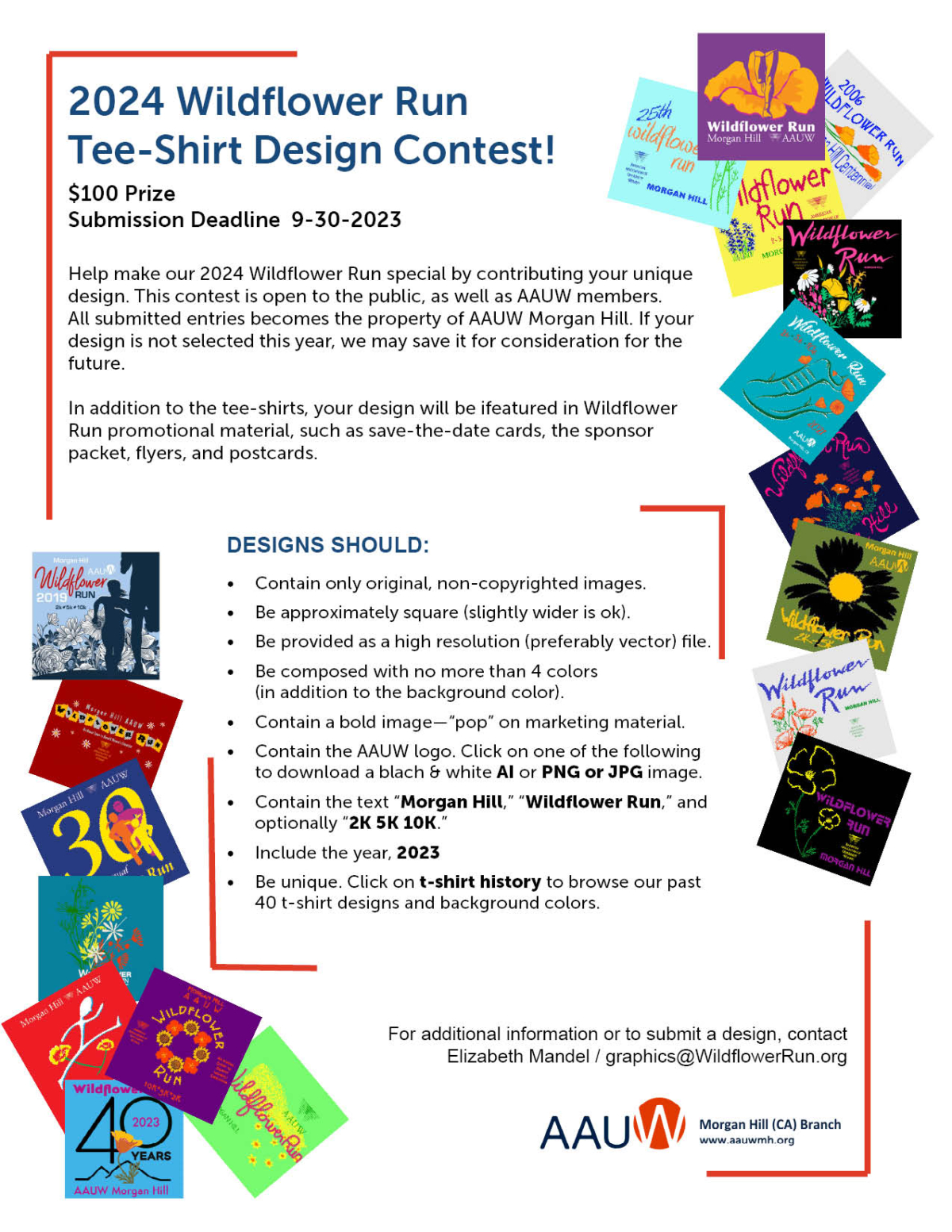 2024 Wildflower Run TeeShirt Design Contest! AAUW Hill